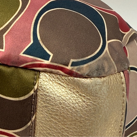 Coach Signature Multi-Color Satin Tote Bag with Metallic Gold Trim Shoulder Bag - Picture 11 of 16